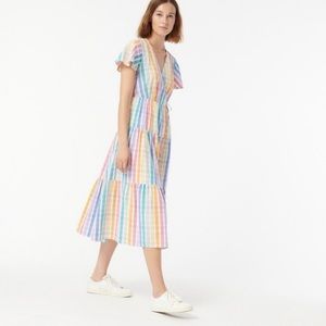 FAUX-WRAP DRESS IN RAINBOW GINGHAM NWT